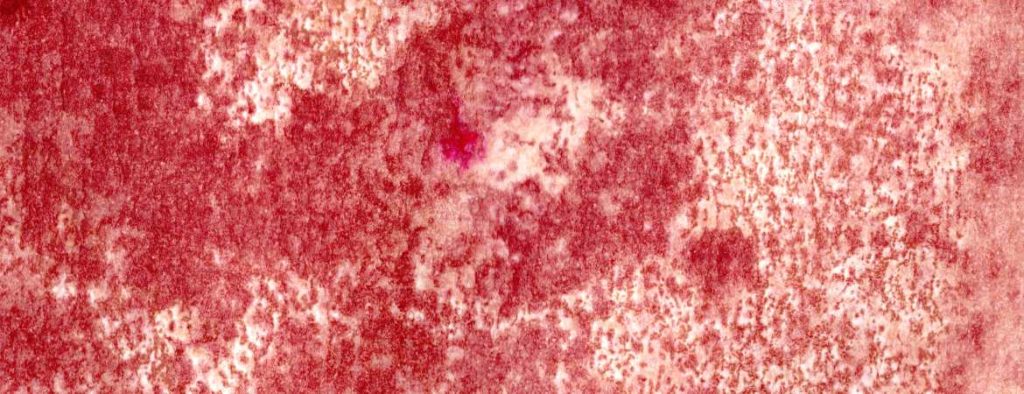 Make up used as a printing medium: deep pink and pale pink smudges